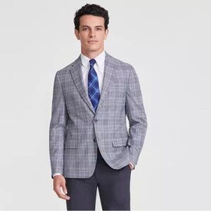 Tommy‎ Hilfiger Sport Coat Blazer Suit Jacket Light Grey Blue Plaid Stretch